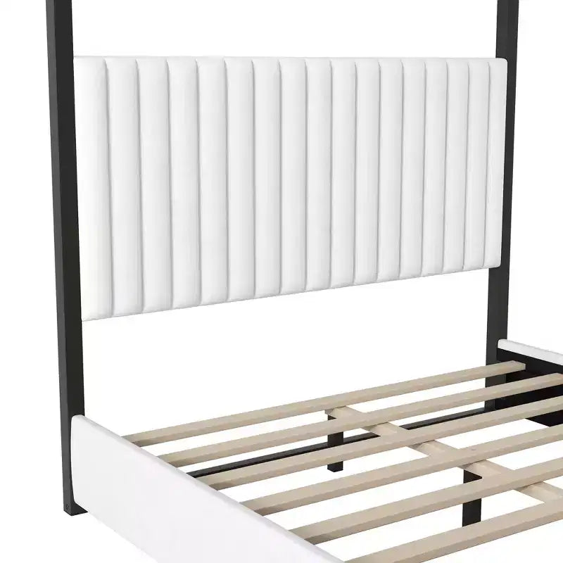 Luxystar Queen Size Modern Canopy Platform Bed with Upholstery Headboard, Black