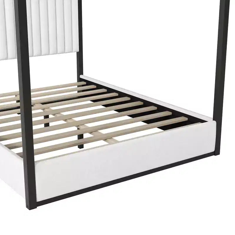 Luxystar Queen Size Modern Canopy Platform Bed with Upholstery Headboard, Black