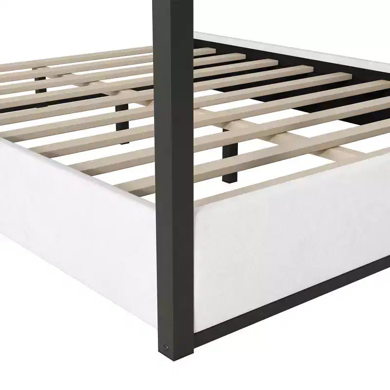 Luxystar Queen Size Modern Canopy Platform Bed with Upholstery Headboard, Black