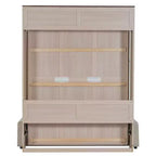 Queen Size Murphy Bed with Sofa, Wooden Queen Cabinet Bed Wall Bed with LED Light, Folding Wall Chest Bed with for Guest Room, Beige