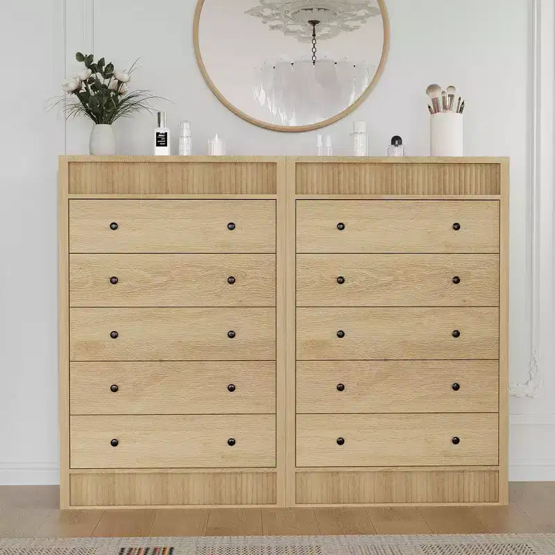 Coolmee 5 Drawer Tall Dresser for Bedroom, 31.5 Wide Fluted Chest of Drawers, Modern Wood Storage Cabinet for Kids Room, Hallway, Living Room