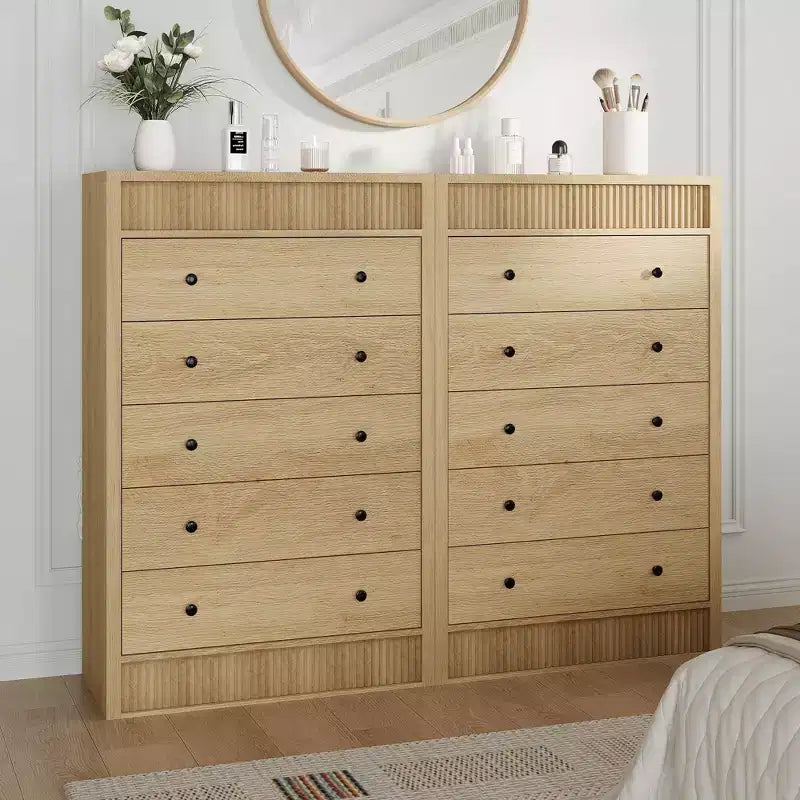 Coolmee 5 Drawer Tall Dresser for Bedroom, 31.5 Wide Fluted Chest of Drawers, Modern Wood Storage Cabinet for Kids Room, Hallway, Living Room