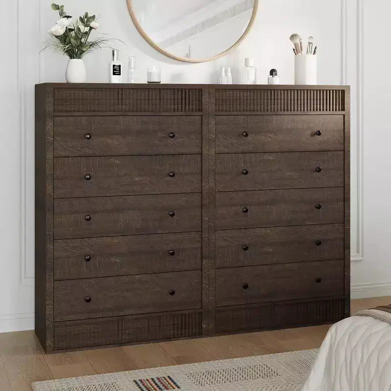 Coolmee 5 Drawer Tall Dresser for Bedroom, 31.5 Wide Fluted Chest of Drawers, Modern Wood Storage Cabinet for Kids Room, Hallway, Living Room