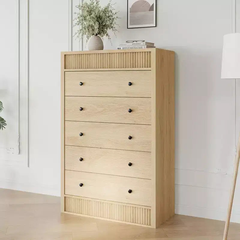 Coolmee 5 Drawer Tall Dresser for Bedroom, 31.5 Wide Fluted Chest of Drawers, Modern Wood Storage Cabinet for Kids Room, Hallway, Living Room
