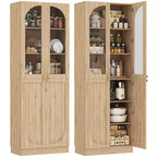 Besiost 80 Tall Kitchen Pantry Arch Storage Cabinet with Tempered Glass Doors, Freestanding Bookcase with Shelves