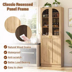 Besiost 80 Tall Kitchen Pantry Arch Storage Cabinet with Tempered Glass Doors, Freestanding Bookcase with Shelves