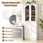 Besiost 80 Tall Kitchen Pantry Arch Storage Cabinet with Tempered Glass Doors, Freestanding Bookcase with Shelves