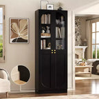 Besiost 80 Tall Kitchen Pantry Arch Storage Cabinet with Tempered Glass Doors, Freestanding Bookcase with Shelves