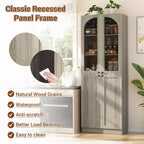 Besiost 80 Tall Kitchen Pantry Arch Storage Cabinet with Tempered Glass Doors, Freestanding Bookcase with Shelves