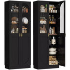 Besiost 80 Tall Kitchen Pantry Arch Storage Cabinet with Tempered Glass Doors, Freestanding Bookcase with Shelves