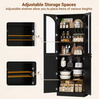 Besiost 80 Tall Kitchen Pantry Arch Storage Cabinet with Tempered Glass Doors, Freestanding Bookcase with Shelves