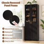 Besiost 80 Tall Kitchen Pantry Arch Storage Cabinet with Tempered Glass Doors, Freestanding Bookcase with Shelves