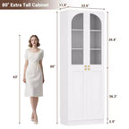 Besiost 80 Tall Kitchen Pantry Arch Storage Cabinet with Tempered Glass Doors, Freestanding Bookcase with Shelves