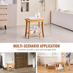 Bamboo Shower Bench, 19.1 x 11.3 x 18.3 in Waterproof Shower Stool with Storage Shelf, 330 lbs Bath Seat for Indoor & Outdoor