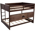 Bunk Bed Queen over Queen with Storage Cabinets, Queen Wood Bunk Bed Frame with Charging Station for Kids Teens