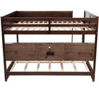 Bunk Bed Queen over Queen with Storage Cabinets, Queen Wood Bunk Bed Frame with Charging Station for Kids Teens