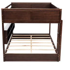 Bunk Bed Queen over Queen with Storage Cabinets, Queen Wood Bunk Bed Frame with Charging Station for Kids Teens