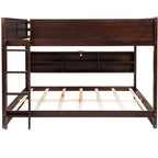 Bunk Bed Queen over Queen with Storage Cabinets, Queen Wood Bunk Bed Frame with Charging Station for Kids Teens