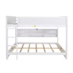 Bunk Bed Queen over Queen with Storage Cabinets, Queen Wood Bunk Bed Frame with Charging Station for Kids Teens