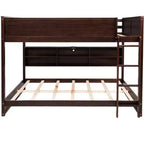 Bunk Bed Queen over Queen with Storage Cabinets, Queen Wood Bunk Bed Frame with Charging Station for Kids Teens