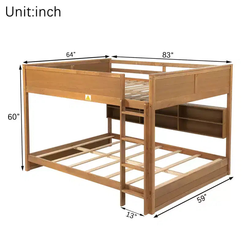 Bunk Bed Queen over Queen with Storage Cabinets, Queen Wood Bunk Bed Frame with Charging Station for Kids Teens