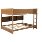 Bunk Bed Queen over Queen with Storage Cabinets, Queen Wood Bunk Bed Frame with Charging Station for Kids Teens