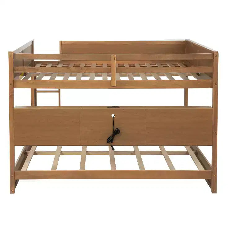 Bunk Bed Queen over Queen with Storage Cabinets, Queen Wood Bunk Bed Frame with Charging Station for Kids Teens