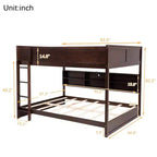 Bunk Bed Queen over Queen with Storage Cabinets, Queen Wood Bunk Bed Frame with Charging Station for Kids Teens