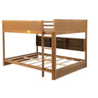 Bunk Bed Queen over Queen with Storage Cabinets, Queen Wood Bunk Bed Frame with Charging Station for Kids Teens