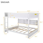 Bunk Bed Queen over Queen with Storage Cabinets, Queen Wood Bunk Bed Frame with Charging Station for Kids Teens