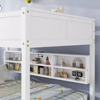 Bunk Bed Queen over Queen with Storage Cabinets, Queen Wood Bunk Bed Frame with Charging Station for Kids Teens