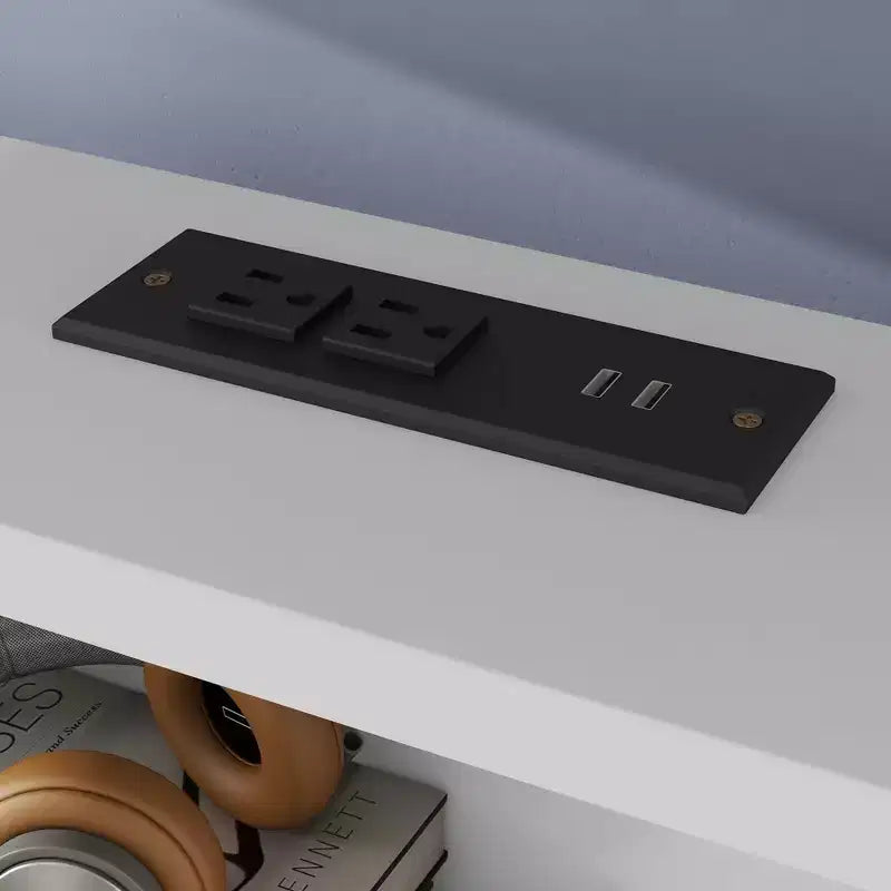 Bunk Bed Queen over Queen with Storage Cabinets, Queen Wood Bunk Bed Frame with Charging Station for Kids Teens