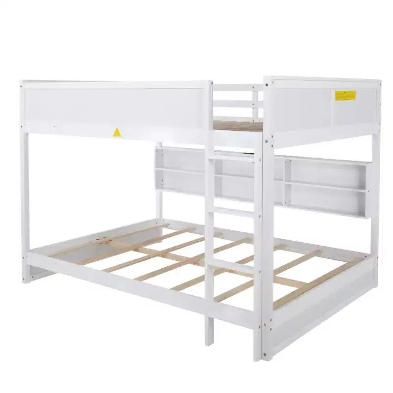 Bunk Bed Queen over Queen with Storage Cabinets, Queen Wood Bunk Bed Frame with Charging Station for Kids Teens