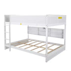 Bunk Bed Queen over Queen with Storage Cabinets, Queen Wood Bunk Bed Frame with Charging Station for Kids Teens