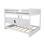 Bunk Bed Queen over Queen with Storage Cabinets, Queen Wood Bunk Bed Frame with Charging Station for Kids Teens