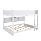 Bunk Bed Queen over Queen with Storage Cabinets, Queen Wood Bunk Bed Frame with Charging Station for Kids Teens