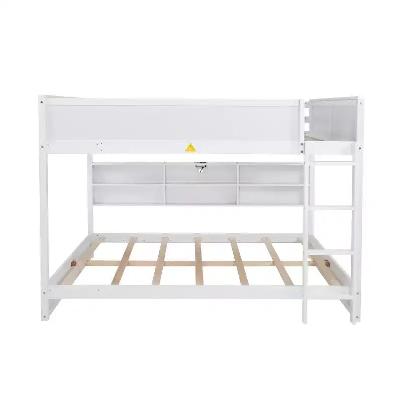 Bunk Bed Queen over Queen with Storage Cabinets, Queen Wood Bunk Bed Frame with Charging Station for Kids Teens