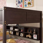 Bunk Bed Queen over Queen with Storage Cabinets, Queen Wood Bunk Bed Frame with Charging Station for Kids Teens