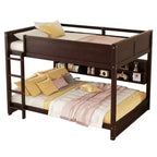 Bunk Bed Queen over Queen with Storage Cabinets, Queen Wood Bunk Bed Frame with Charging Station for Kids Teens