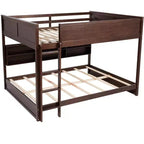 Bunk Bed Queen over Queen with Storage Cabinets, Queen Wood Bunk Bed Frame with Charging Station for Kids Teens