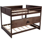 Bunk Bed Queen over Queen with Storage Cabinets, Queen Wood Bunk Bed Frame with Charging Station for Kids Teens