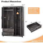 AMERLIFE 47 Farmhouse Wardrobe Armoire with 3 Doors, 2 Drawers, Hanging Rod & Adjustable Shelves, Freestanding Closet Organizer