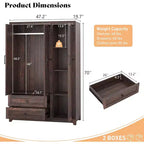 AMERLIFE 47 Farmhouse Wardrobe Armoire with 3 Doors, 2 Drawers, Hanging Rod & Adjustable Shelves, Freestanding Closet Organizer