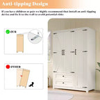 AMERLIFE 47 Farmhouse Wardrobe Armoire with 3 Doors, 2 Drawers, Hanging Rod & Adjustable Shelves, Freestanding Closet Organizer