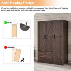 AMERLIFE 47 Farmhouse Wardrobe Armoire with 3 Doors, 2 Drawers, Hanging Rod & Adjustable Shelves, Freestanding Closet Organizer