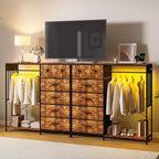 49.2 Dresser with Hanging Rack & Lights, 6-Drawer Storage Tower with Charging Station & Reversible Wood Top for Bedroom