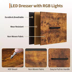 49.2 Dresser with Hanging Rack & Lights, 6-Drawer Storage Tower with Charging Station & Reversible Wood Top for Bedroom