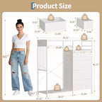 49.2 Dresser with Hanging Rack & Lights, 6-Drawer Storage Tower with Charging Station & Reversible Wood Top for Bedroom