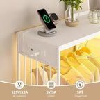 49.2 Dresser with Hanging Rack & Lights, 6-Drawer Storage Tower with Charging Station & Reversible Wood Top for Bedroom
