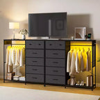 49.2 Dresser with Hanging Rack & Lights, 6-Drawer Storage Tower with Charging Station & Reversible Wood Top for Bedroom